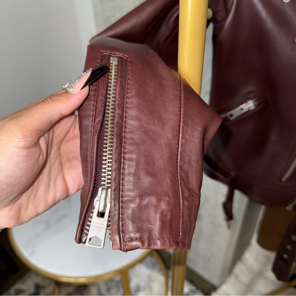 ALLSAINTS Balfern Moto Leather Biker Jacket in Burgundy Womens 0 EUC - Picture 15 of 17